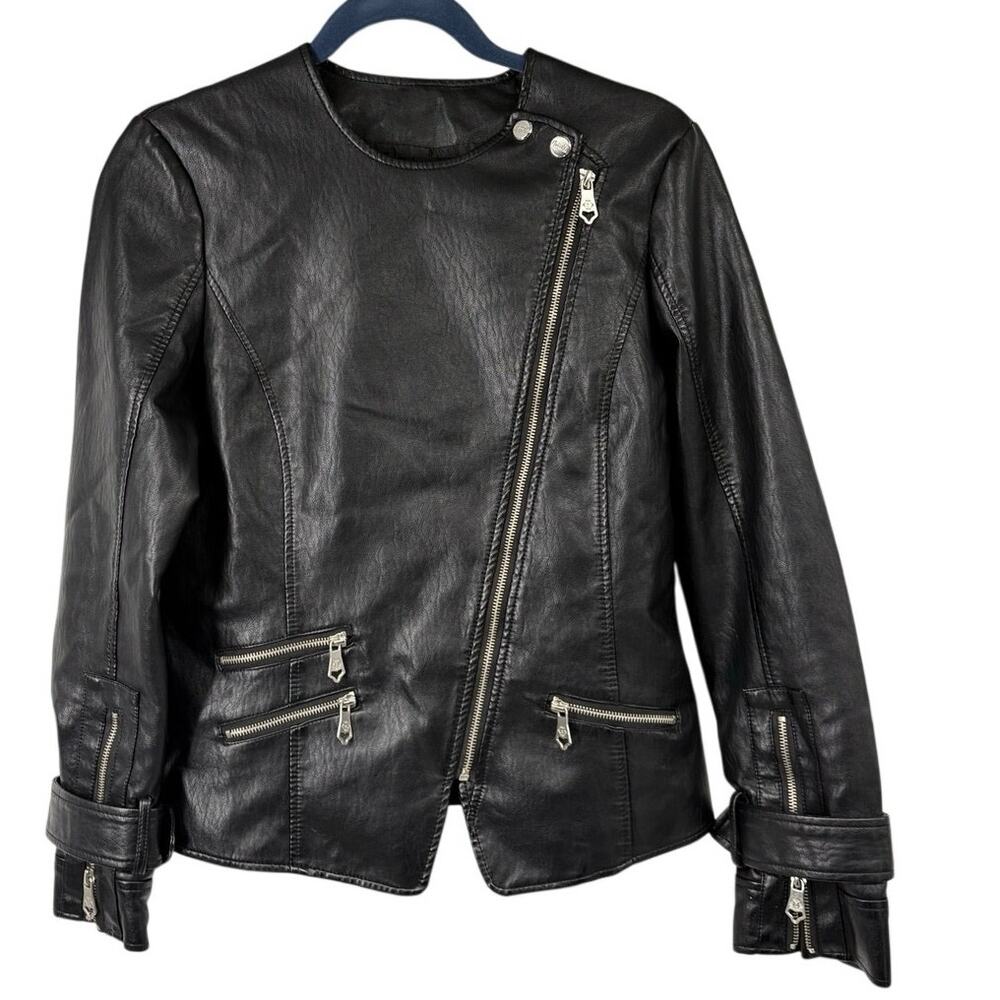 Nanette Lepore Black Faux Leather Motorcycle Jacket Womens S